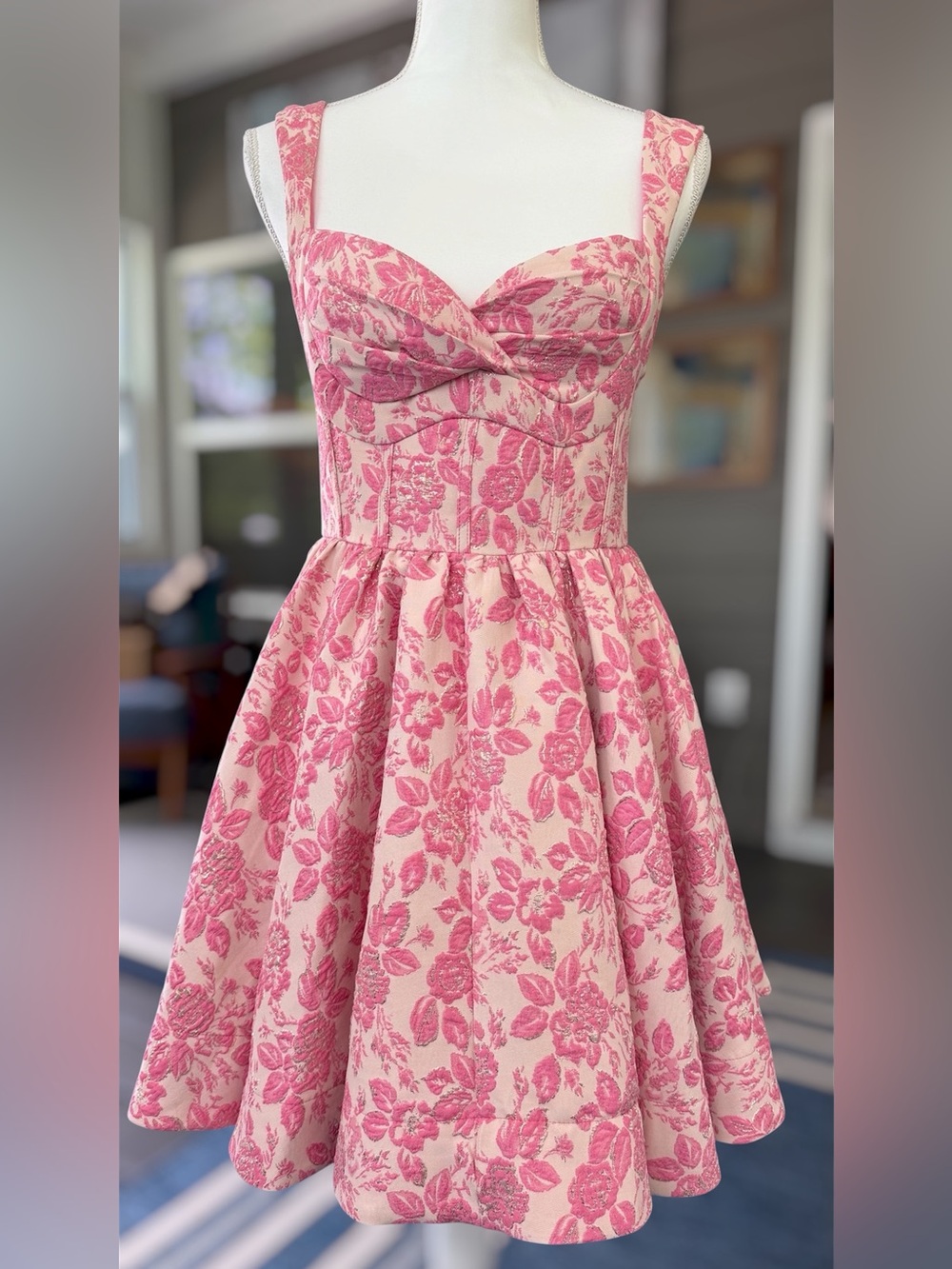Amable by Mable |Pink Metallic Floral Jacquard Corset Dress |Size 6
